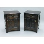 A pair of carved oak bedside cupboards. Each 53 cm wide.