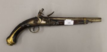 An 18th/19th century flintlock pistol. 41 cm long.