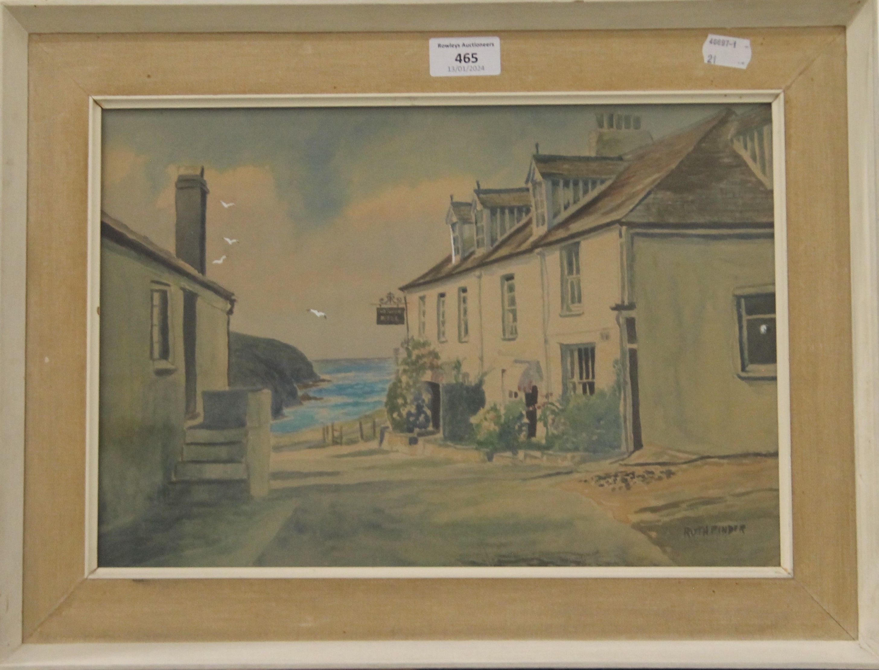 RUTH PINDER, Port Gaverne, watercolour, framed and glazed. 36 x 25 cm. - Image 2 of 3