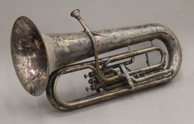 A silver plated brass Besson & Co ''Prototype'' tuba. 85 cm long.