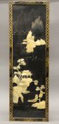 A Japanese lacquered panel with mother-of-pearl decoration. 30.5 x 92 cm.