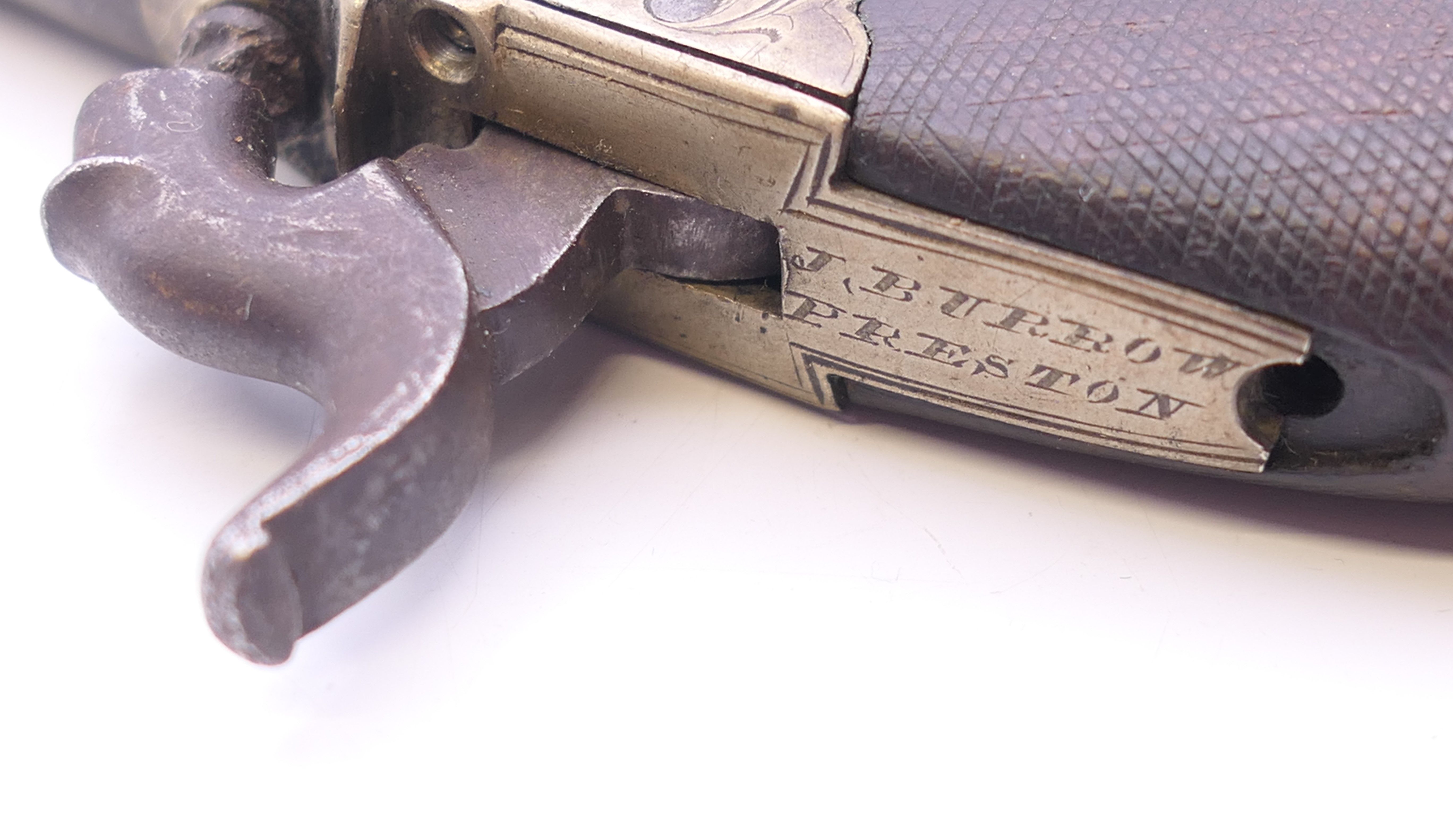 A 19th century pocket pistol, inscribed J Burrow, Preston. 12 cm long. - Image 4 of 5