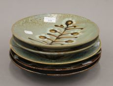Five Japanese Studio Pottery plates. The largest 28 cm diameter.