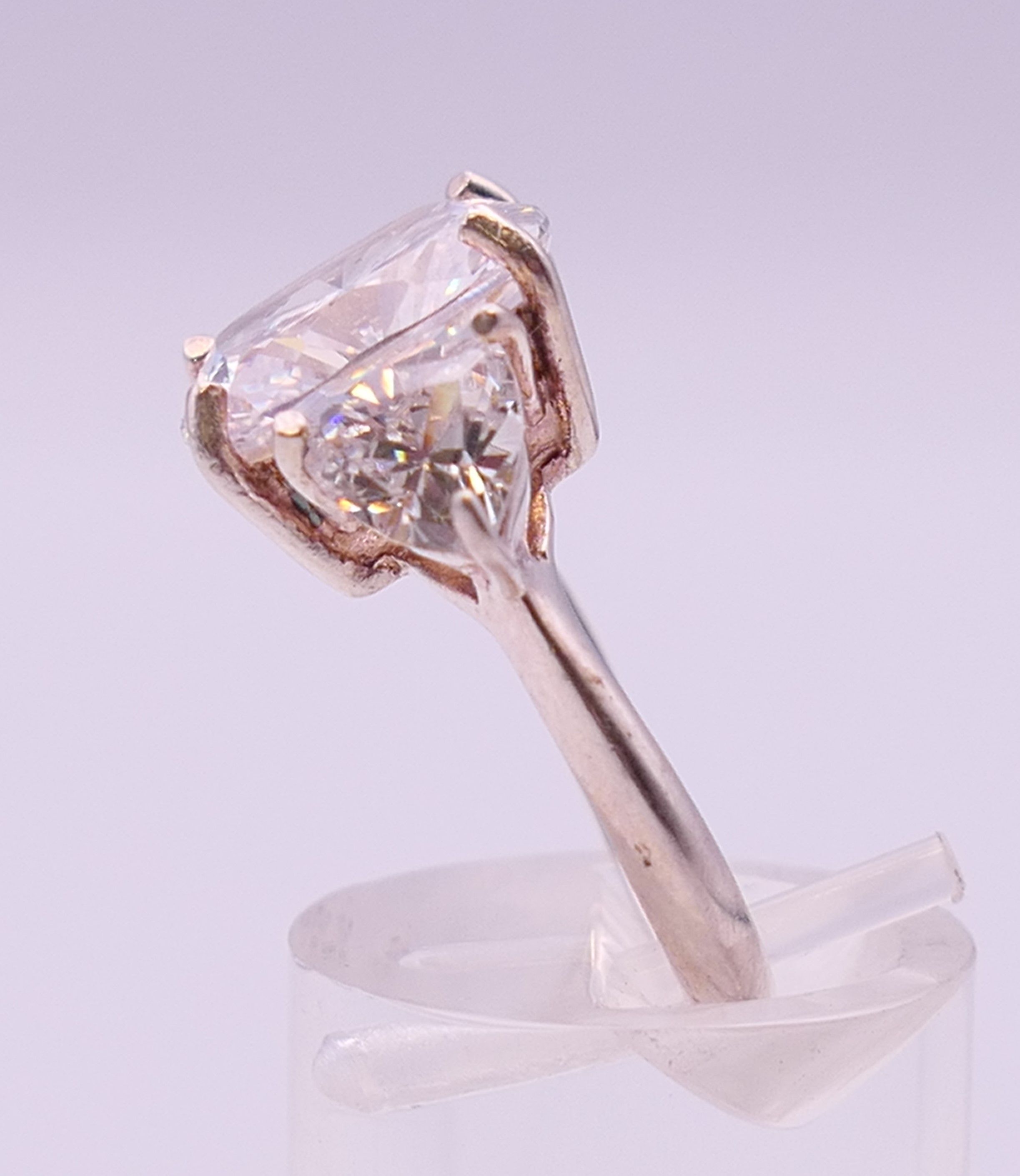 A silver cubic zirconia three stone ring. Ring size K/L. - Image 4 of 6