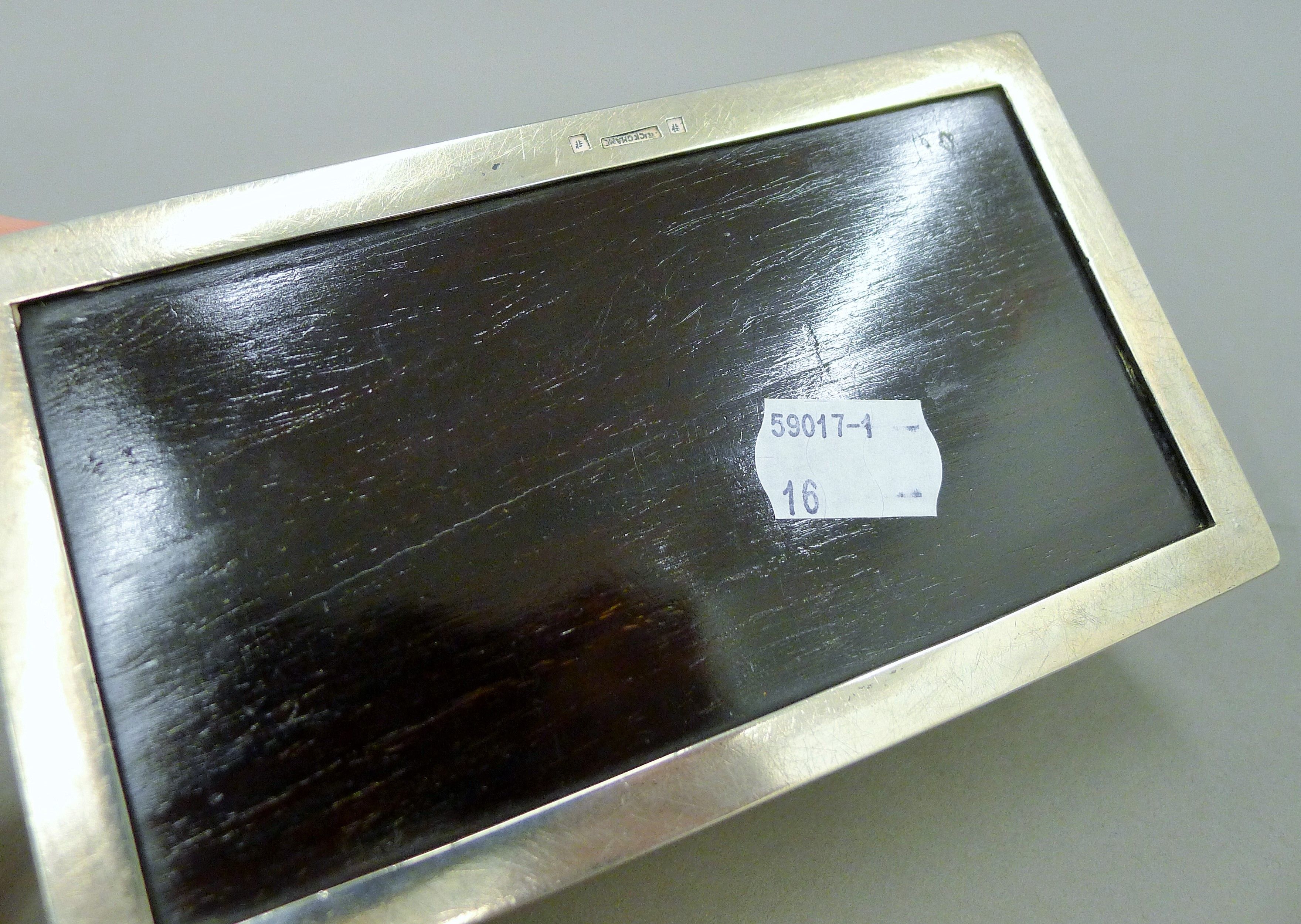 A Chinese silver cigarette box with presentation inscription. 16 cm wide. - Image 5 of 6