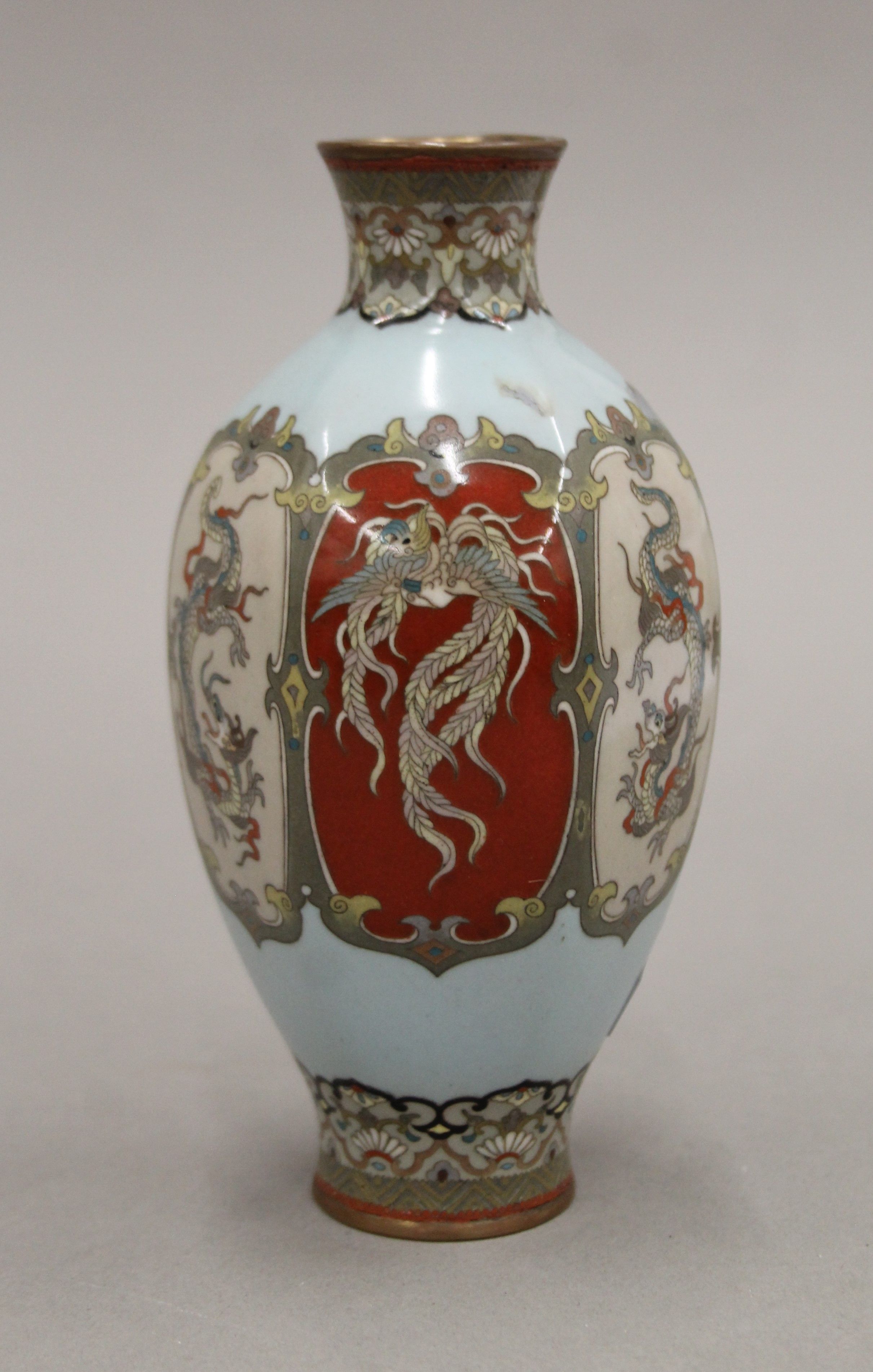 A late 19th/early 20th century Japanese cloisonne vase of hexagonal form decorated with dragons and - Image 2 of 6