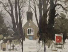 JOHN TOOKEY, Church View in Winter, watercolour, framed and glazed. 31.5 x 24 cm.