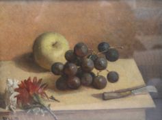 Still Life of Fruit, oil on board, initialled PHP and dated 1892, framed and glazed. 29.5 x 22 cm.