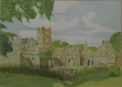 F A FOUNTAIN, Coastal Inlet and Abbey Ruins, two watercolours, each framed and glazed.