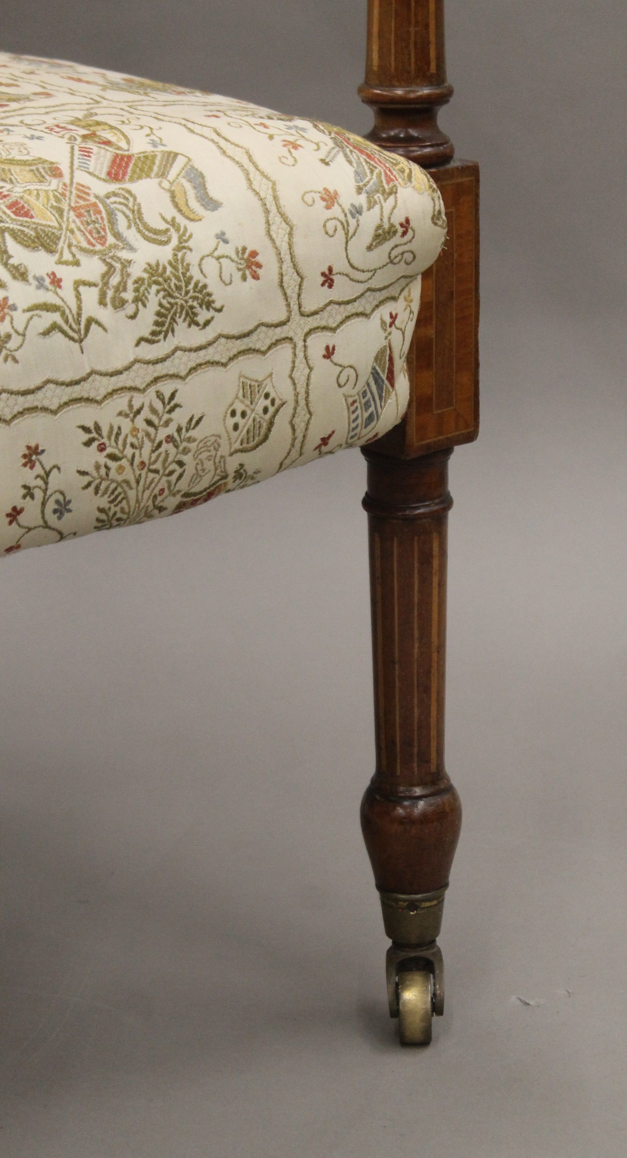 An Edwardian upholstered inlaid mahogany open armchair. 62 cm wide. - Image 5 of 5