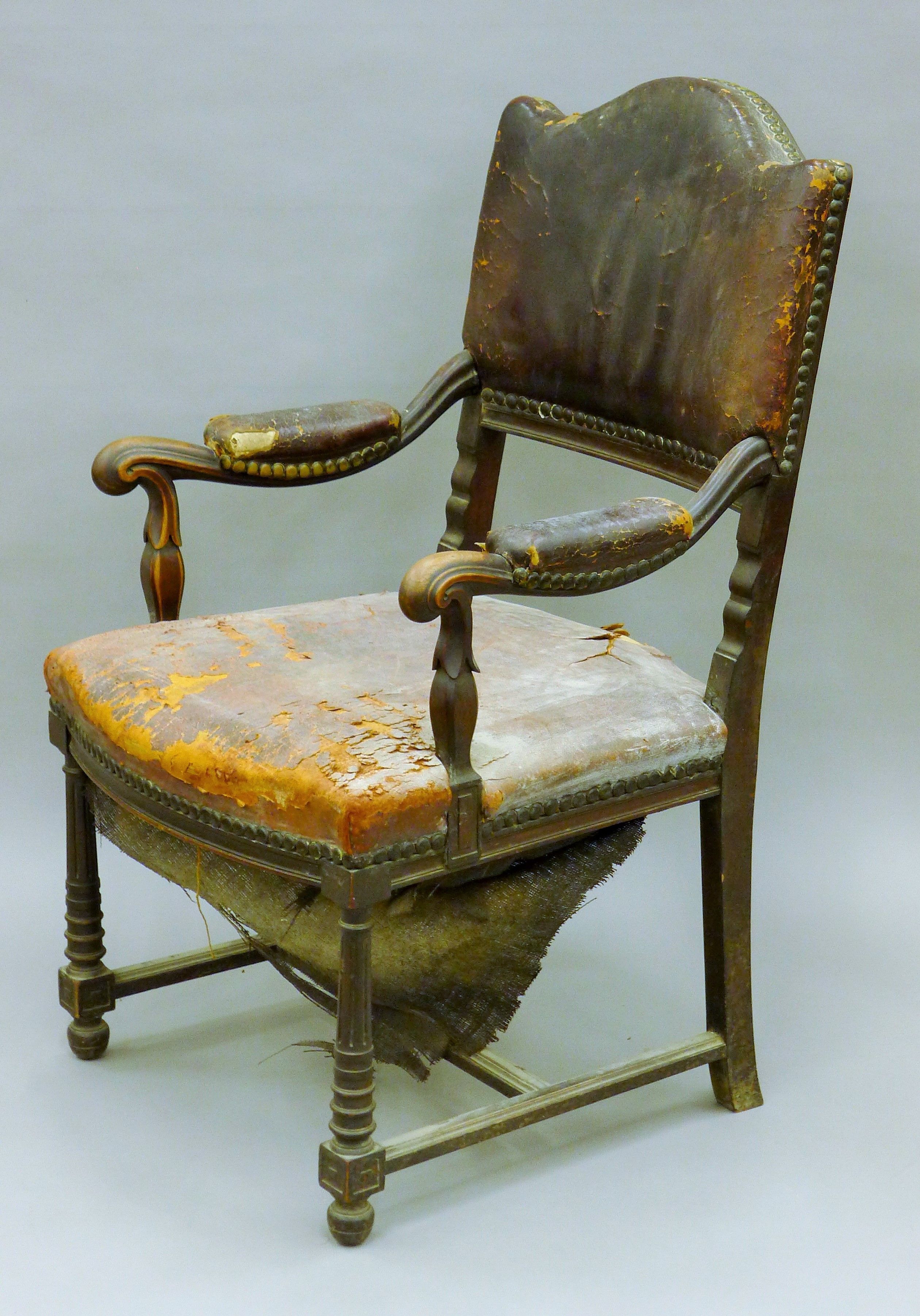 A 19th century mahogany leather upholstered open armchair, with label to webbing for Elephant Brand, - Image 3 of 8