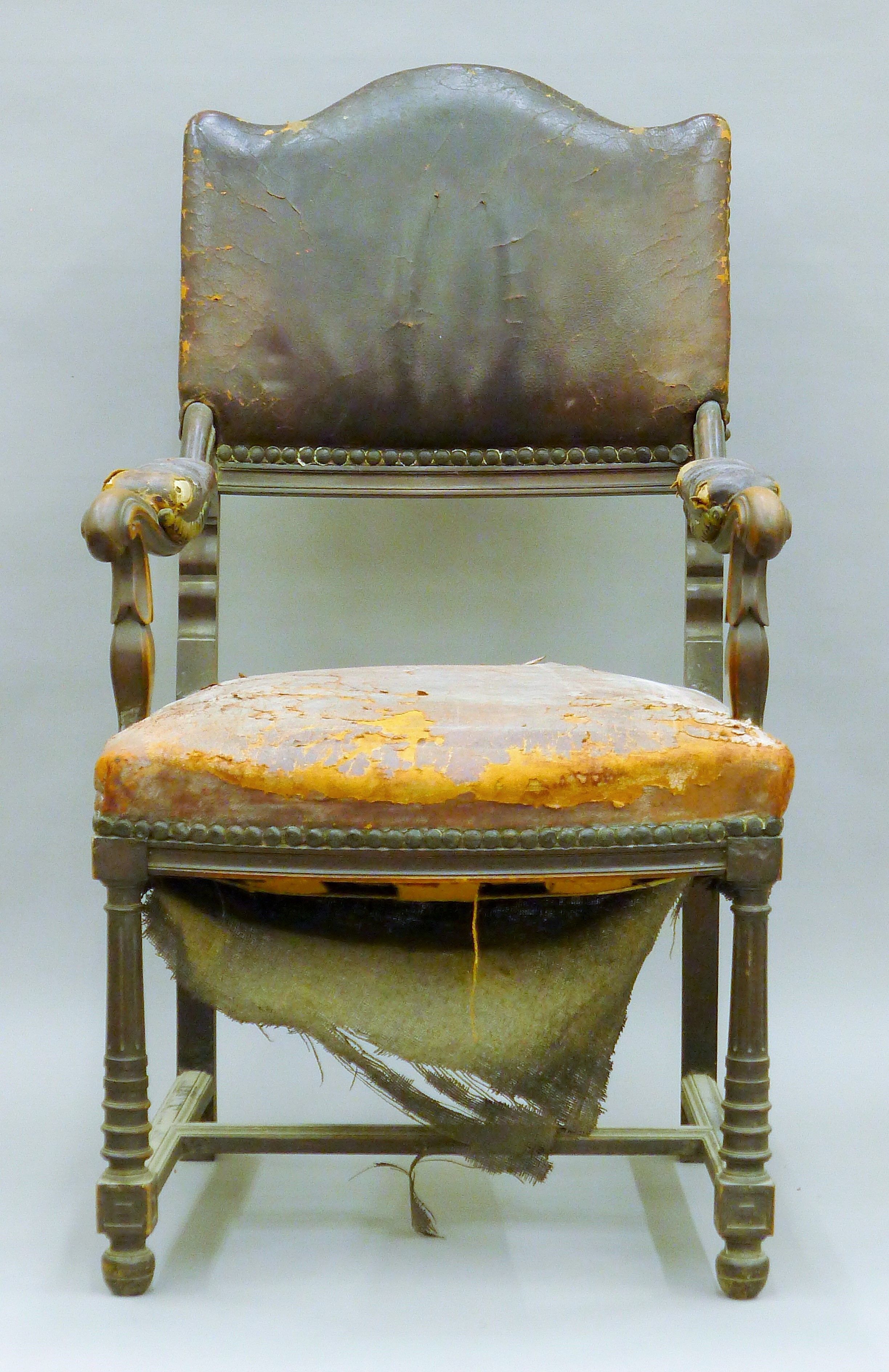 A 19th century mahogany leather upholstered open armchair, with label to webbing for Elephant Brand, - Image 2 of 8