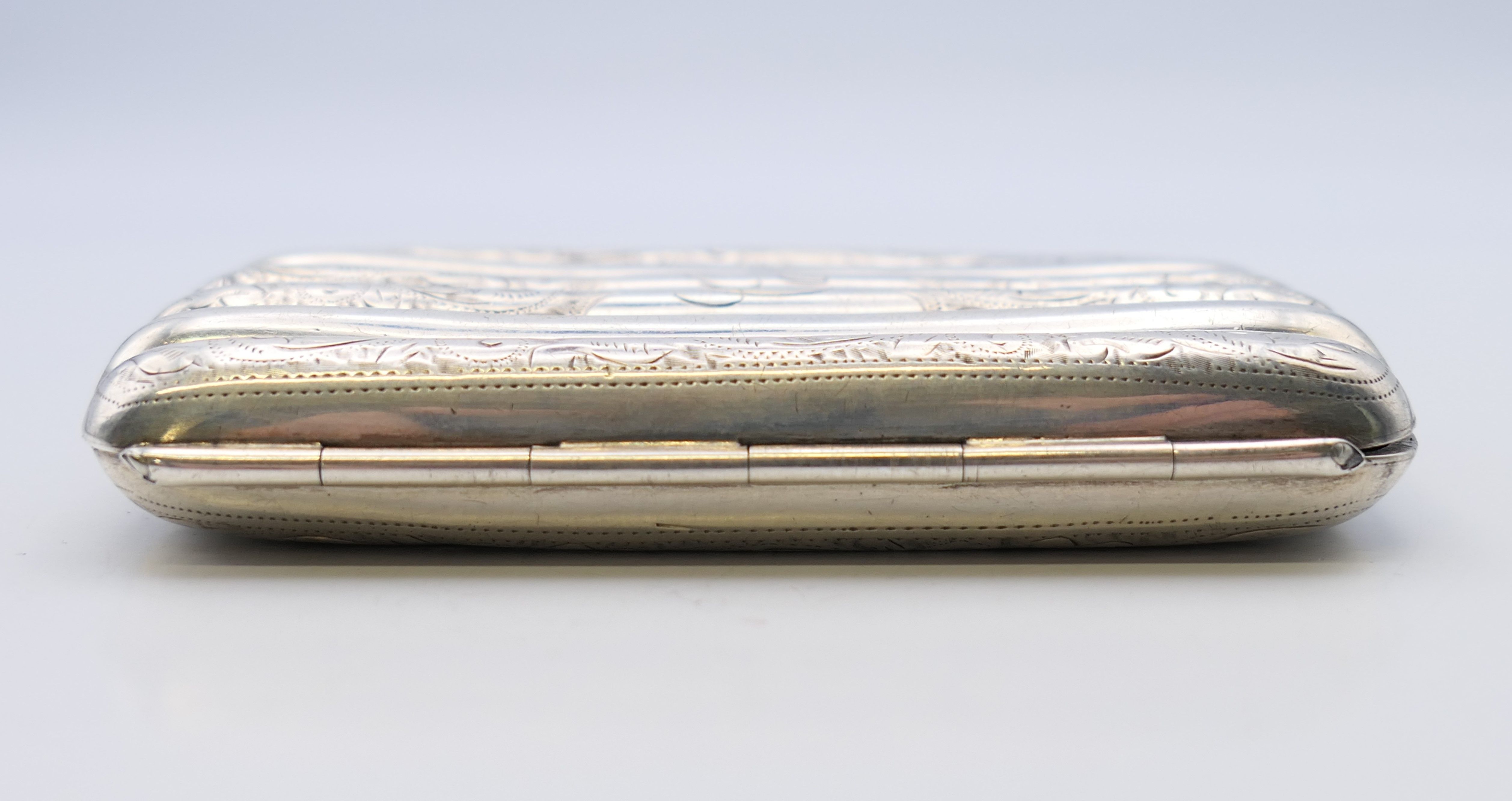 A silver cheroot case, hallmarked for Chester 1905. 9 cm x 6 cm. 49.3 grammes total weight. - Image 4 of 8