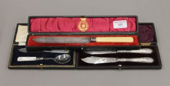 Four cased silver plated cutlery sets. The largest 31 cm wide.