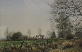 MICHAEL PETTERSSON, Suffolk Country House, watercolour, framed and glazed. 26 x 17 cm.