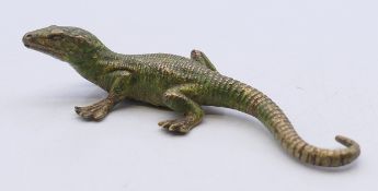 An Austrian cold painted bronze model of a lizard. 6.5 cm long.