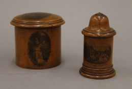 Two 19th century Mauchline Ware boxes. The largest 9 cm high.