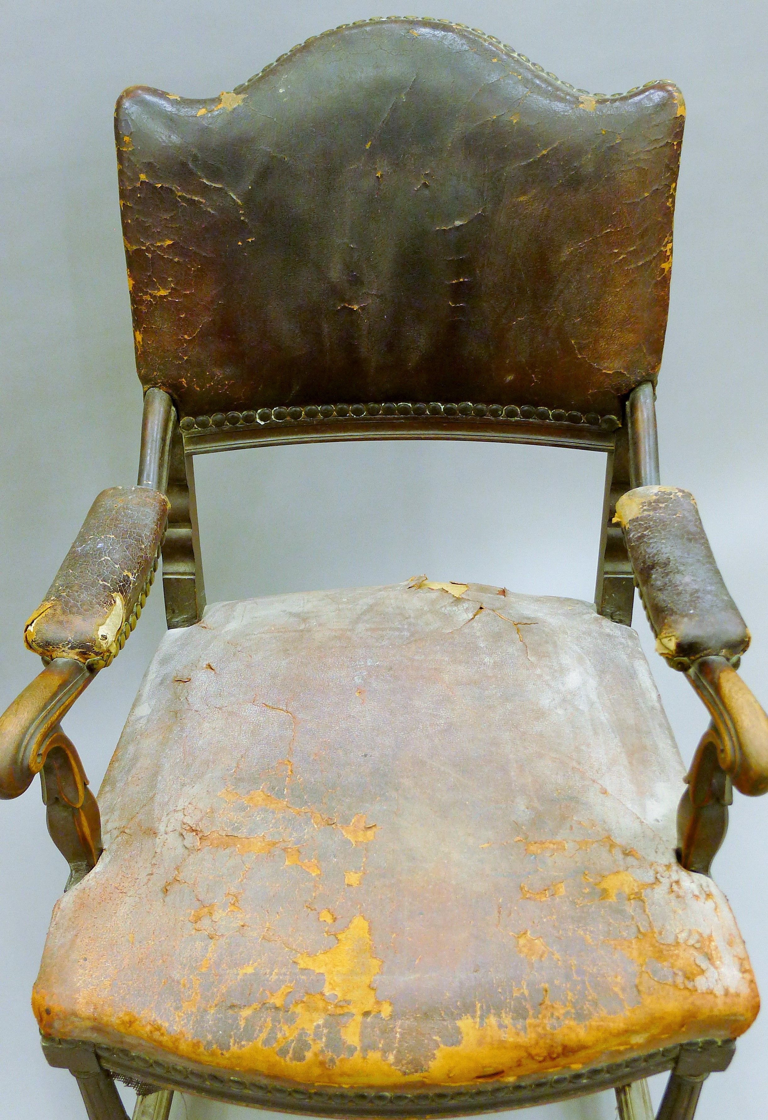 A 19th century mahogany leather upholstered open armchair, with label to webbing for Elephant Brand, - Image 4 of 8