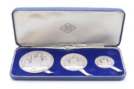 A cased set of hallmarked silver Britannia coins -Commemorative Medal of the Investiture of Prince
