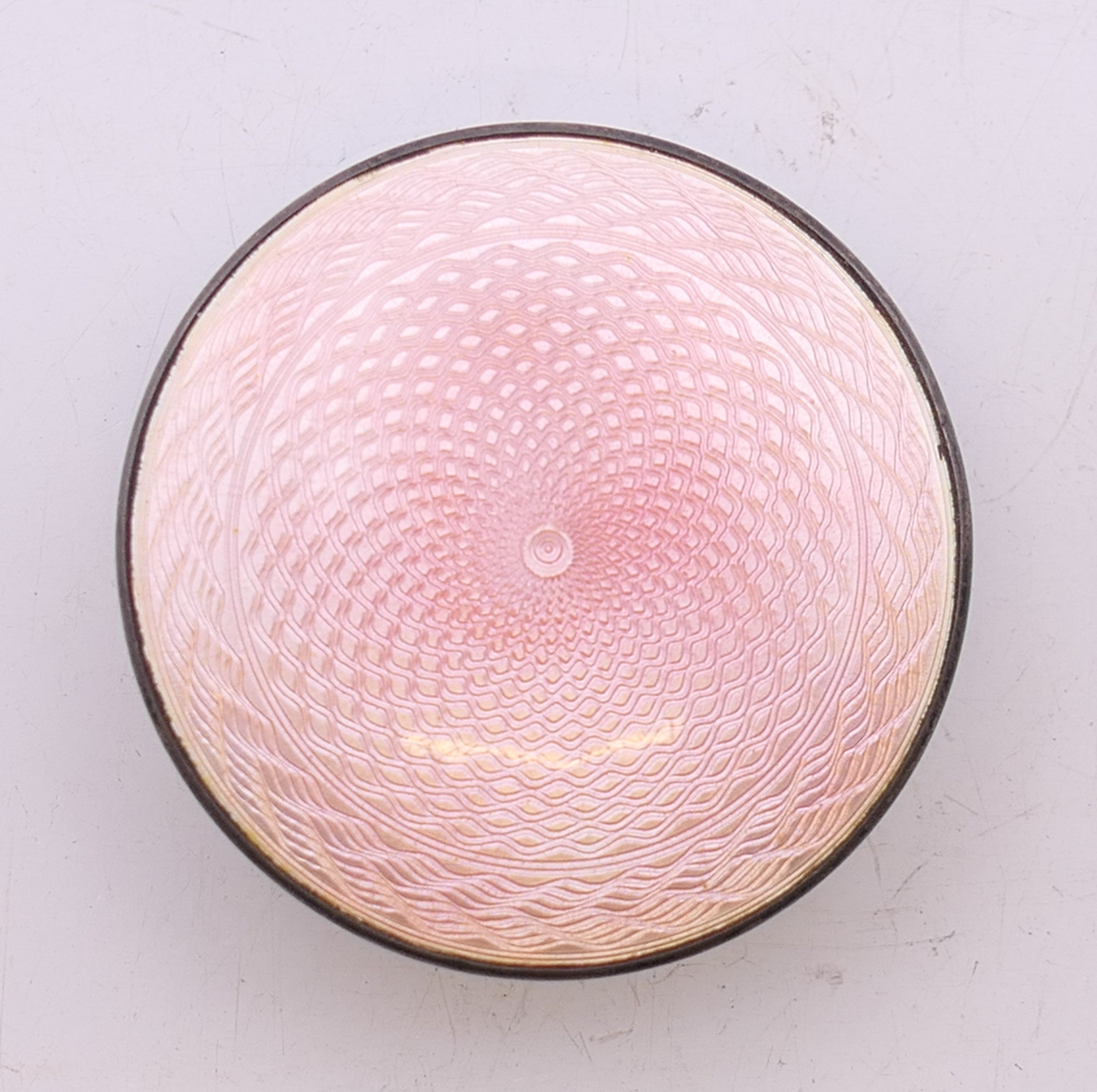A silver and pink enamel balm pot. 3.75 cm diameter. - Image 2 of 5