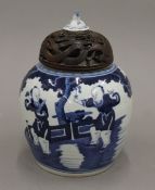 A 19th century Chinese blue and white porcelain ginger jar,