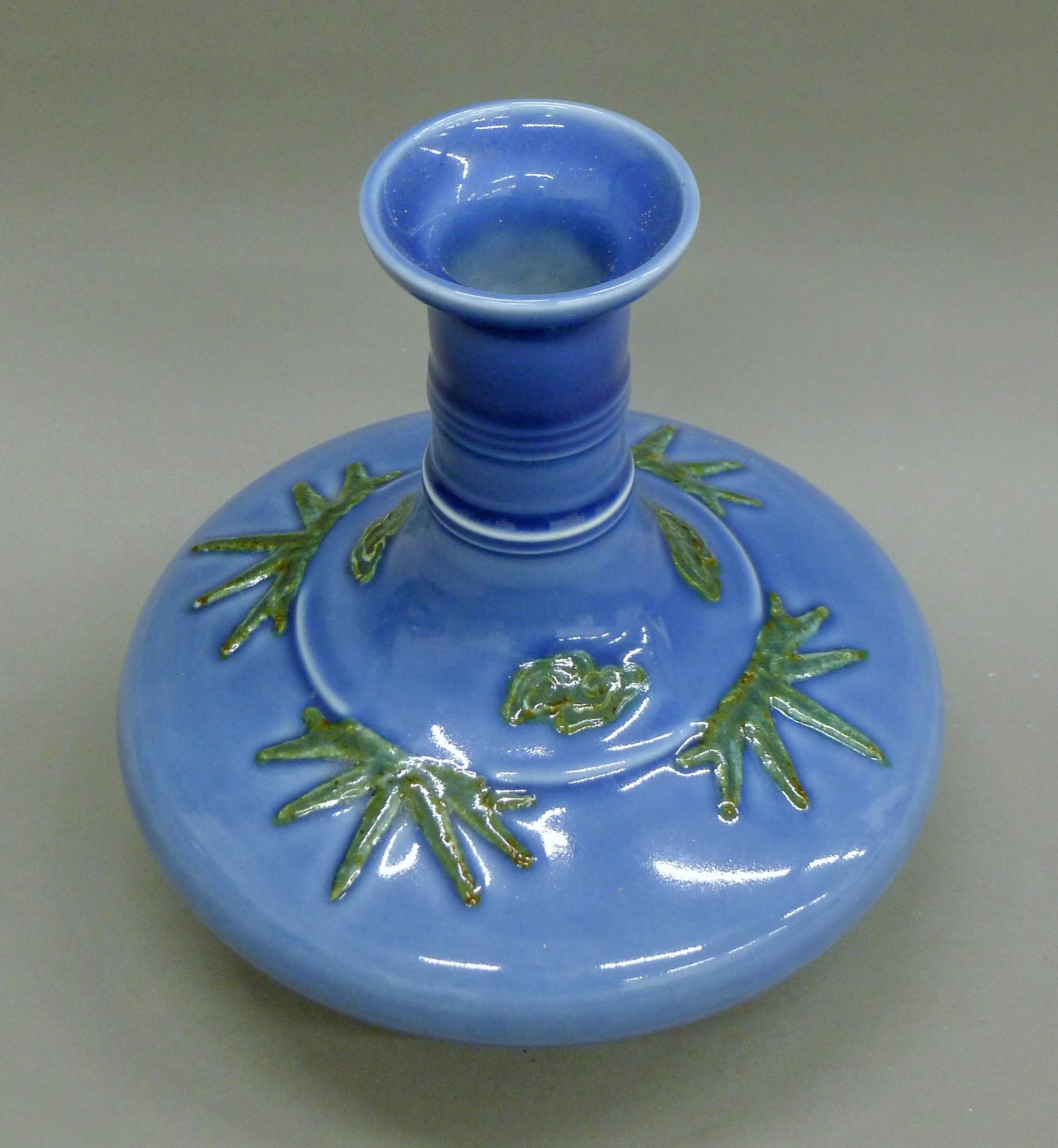 A 19th century Chinese lavender glazed squat bamboo form vase,