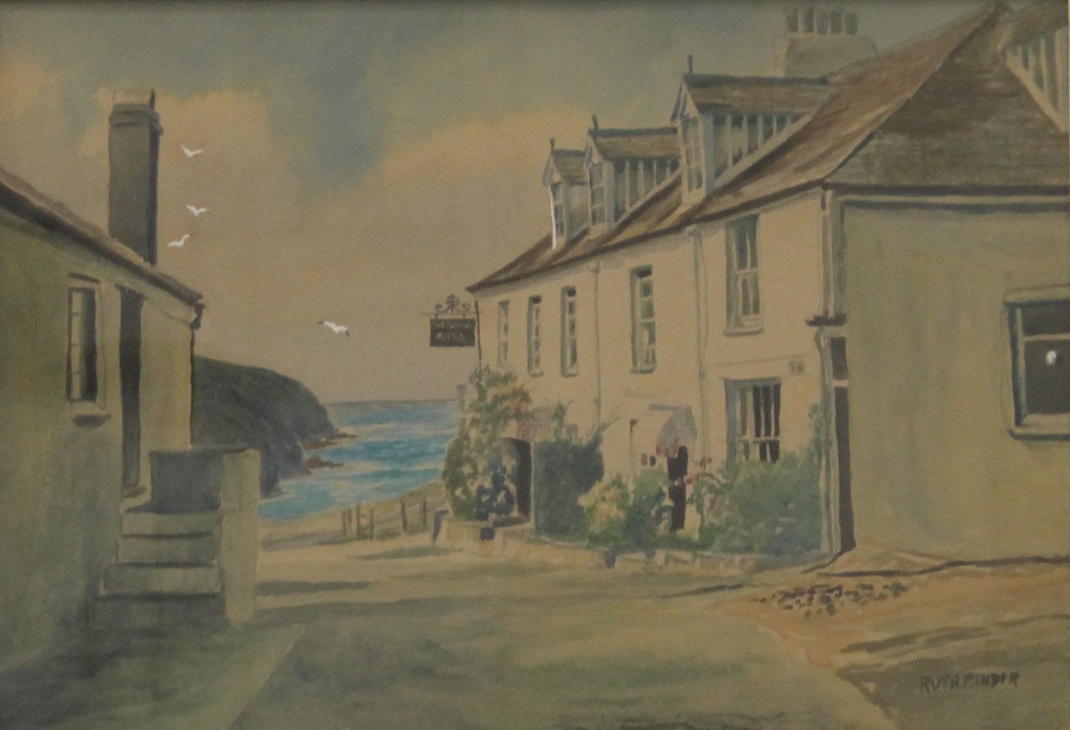 RUTH PINDER, Port Gaverne, watercolour, framed and glazed. 36 x 25 cm.