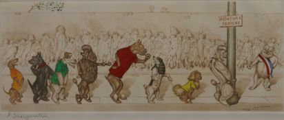 BORIS O'KLEIN, a French humorous dog print, framed and glazed. 49.5 X 21.5 cm.