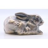 A silver model of a rabbit, bearing Russian marks. 6.5 cm long. 62.2 grammes total weight.