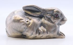 A silver model of a rabbit, bearing Russian marks. 6.5 cm long. 62.2 grammes total weight.