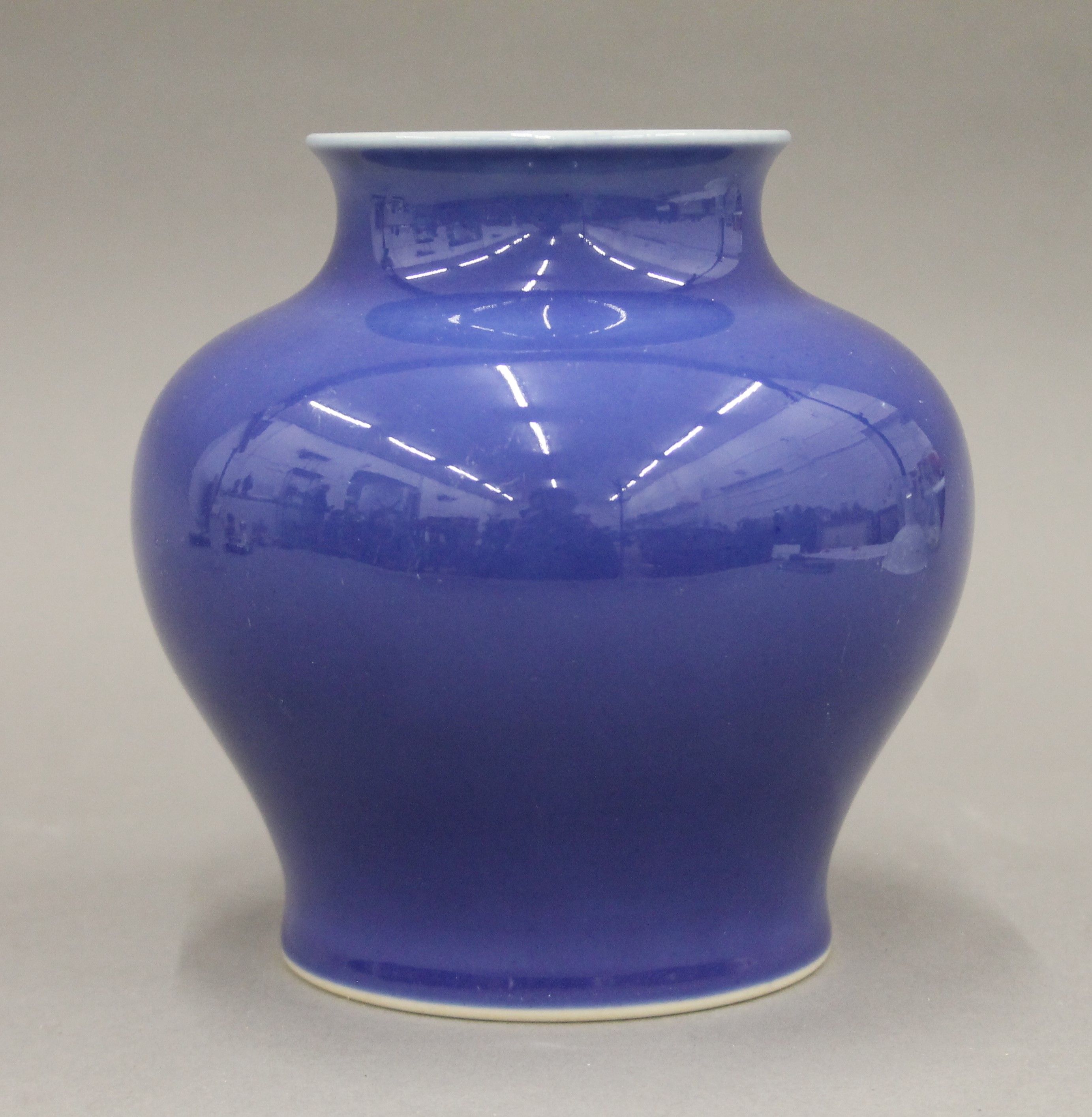 A Chinese porcelain blue ground vase of baluster form, with six character mark to base. 14. - Image 2 of 4