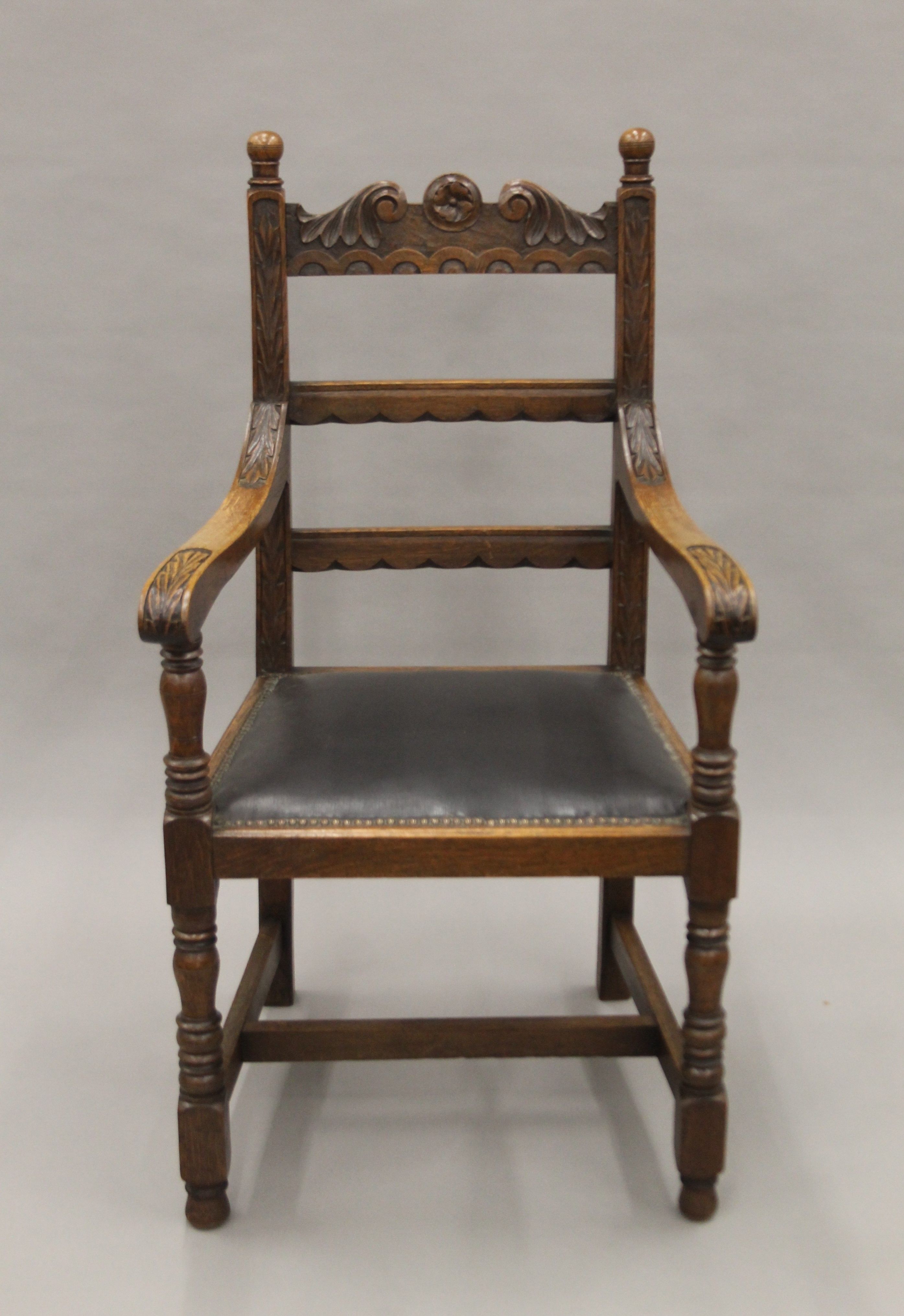 A pair of carved oak open armchairs. Each 57.5 cm wide. - Image 2 of 7