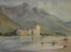DOROTHY BRADSHAW, Eilean Donan Castle, watercolour, framed and glazed. 37.5 x 28 cm.