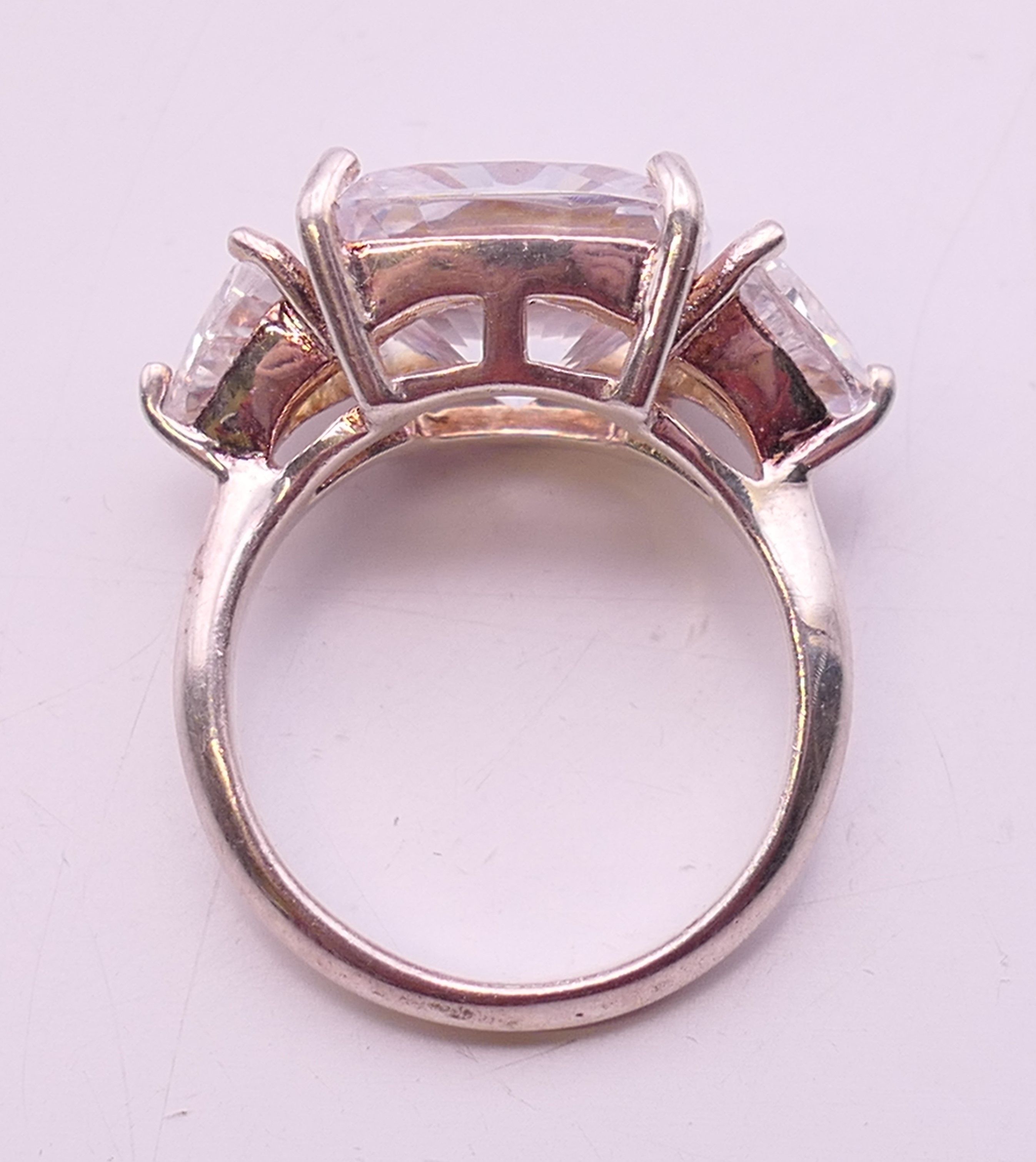 A silver cubic zirconia three stone ring. Ring size K/L. - Image 6 of 6