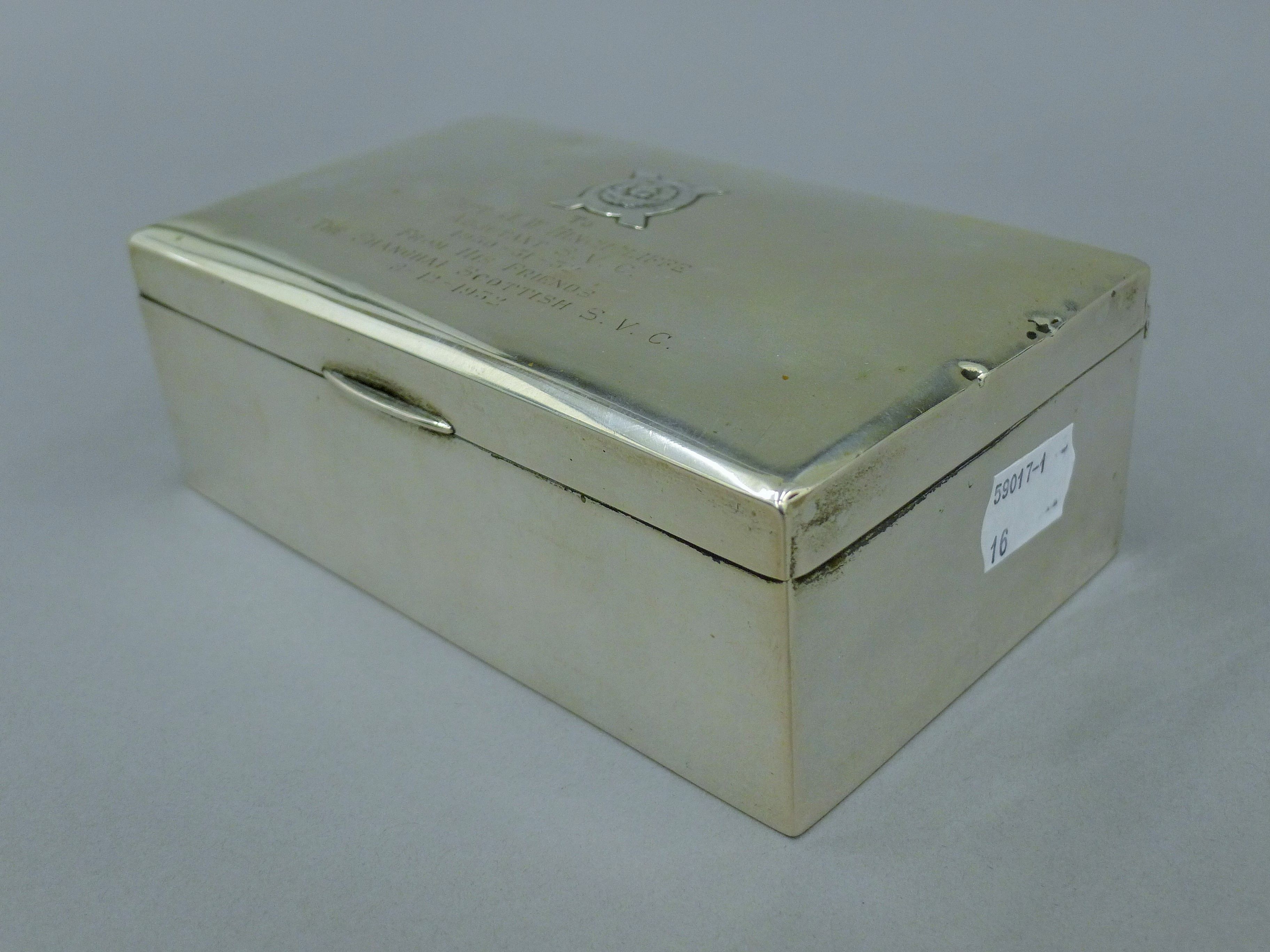 A Chinese silver cigarette box with presentation inscription. 16 cm wide. - Image 6 of 6