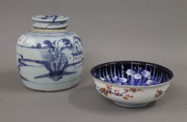 A 19th century Chinese ginger jar and a Japanese bowl. The former 16 cm high.