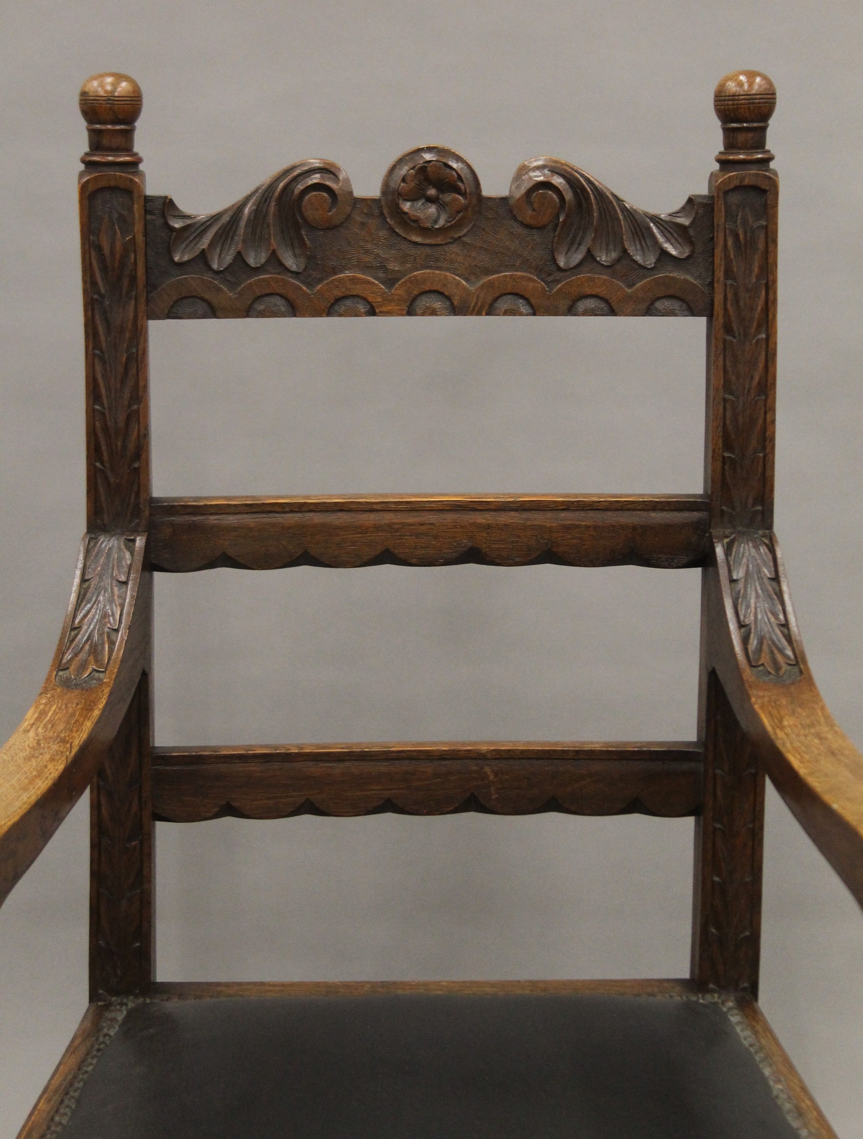 A pair of carved oak open armchairs. Each 57.5 cm wide. - Image 3 of 7