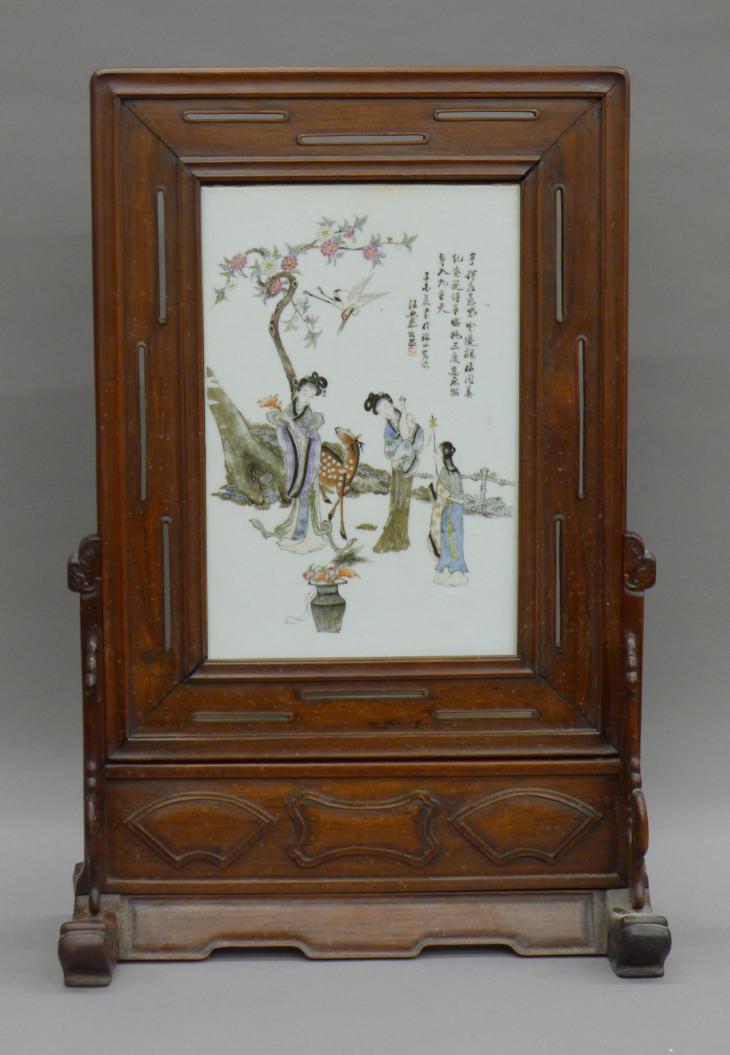 A 19th century Chinese Qianjiang enamelled famille rose screen,