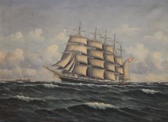 Ships in Choppy Waters, oil on canvas, signed PETERSEN, framed. 87 x 64 cm.