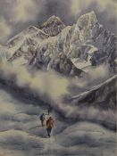 B R SHVESTHA, Mountaineering Scene, watercolour, signed and dated '93, framed and glazed. 27 x 36.