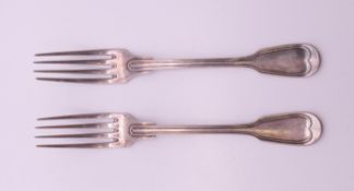 A pair of Christofle silver plated forks, each with swastika emblem to reverse of handle. 17.