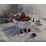 DIANA MILLER, Bowl of Cherries, watercolour, framed and glazed. 32 x 25.5 cm.