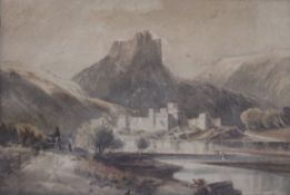 DAVID COX, Castle with Mountains Beyond, watercolour, framed and glazed. 31 x 20.5 cm.