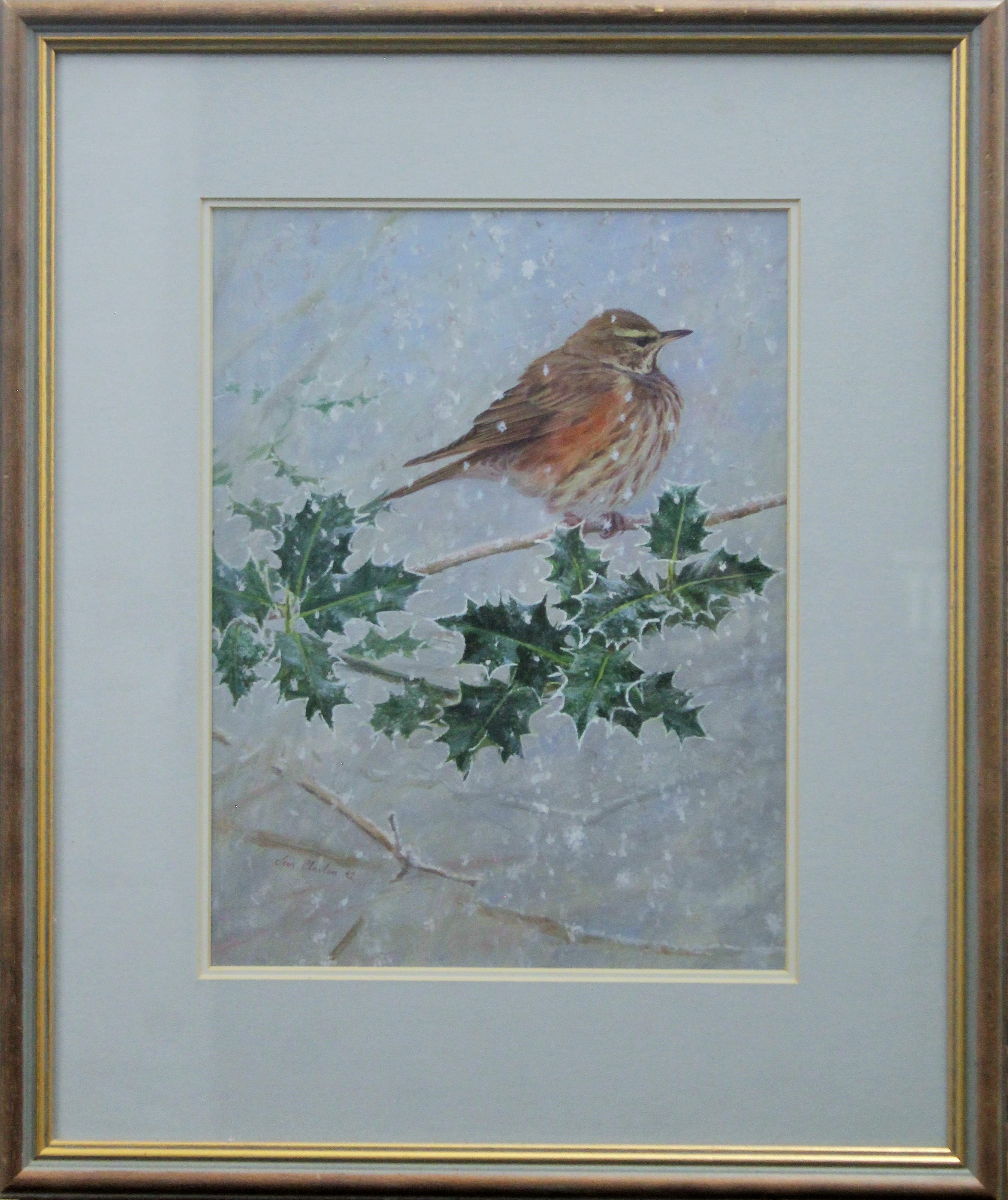 CLAXTON, IAN (20th century) British (AR), Redwing and Holly, pastel, signed and dated '92, - Image 2 of 3