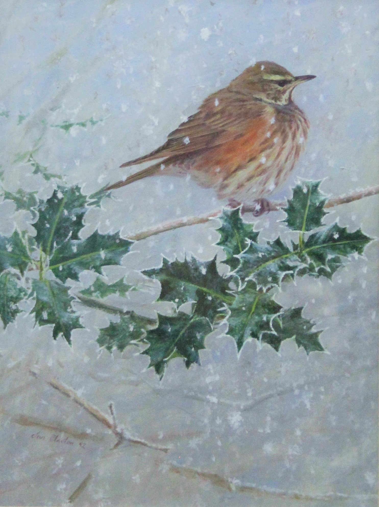 CLAXTON, IAN (20th century) British (AR), Redwing and Holly, pastel, signed and dated '92,