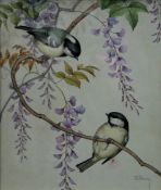 HOPKING, NOEL HUBERT (1883-1964) British (AR), Coal Tits on Wisteria, watercolour, signed,