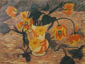 CLARK, SUE (20th century) British (AR) Tulips, a signed limited edition woodcut, numbered 1/12,