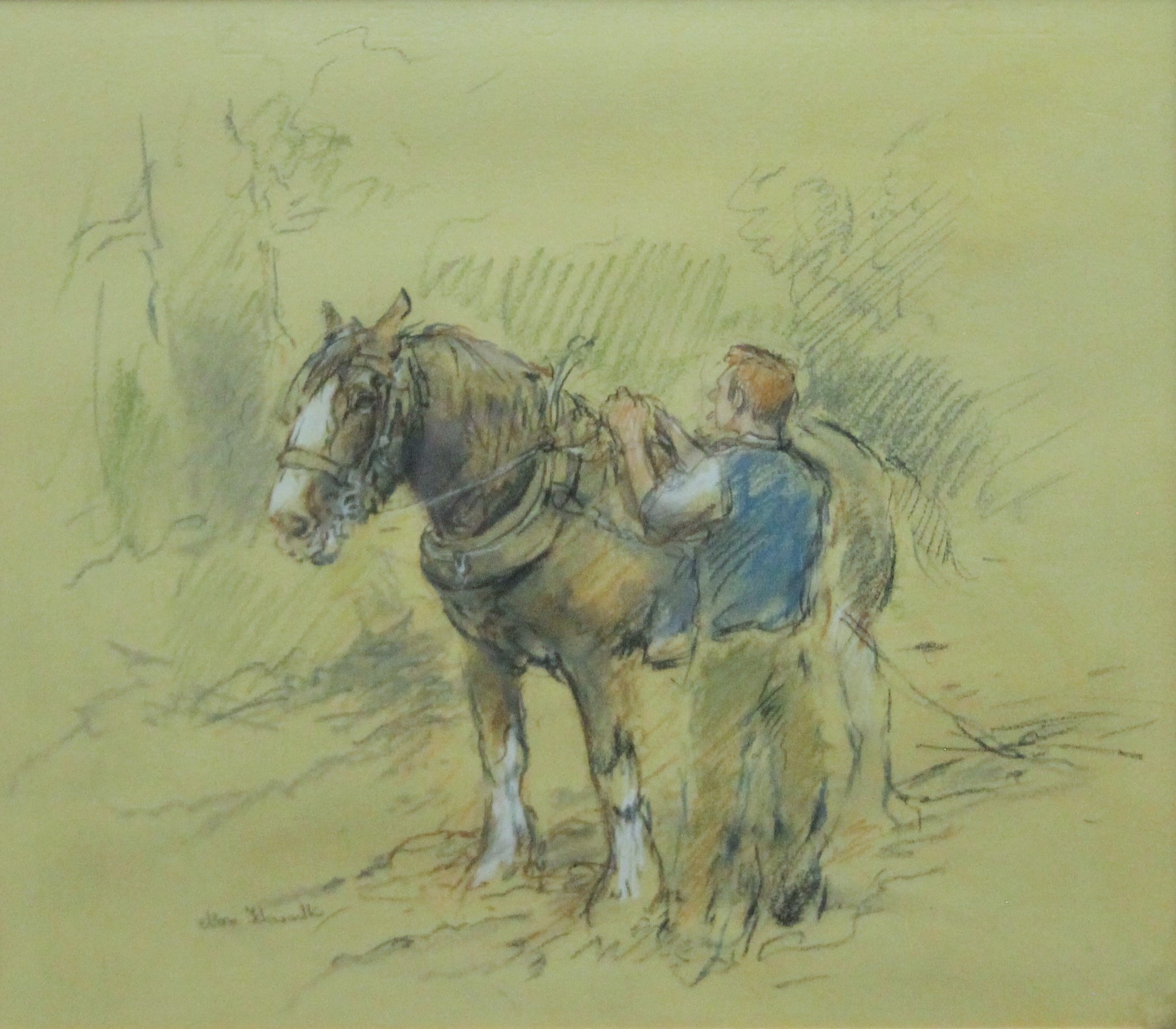 HOWARTH, NORA (20th century) British (AR), Man and Horse, pastel, signed, framed and glazed.
