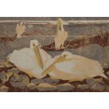 HALL, PAULINE SOPHIE (1918-2007) British (AR), Pelicans, woodcut on handmade paper, artist's proof,