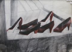 ANN SCOTT (b. 1942- ) Funeral Shoes, pencil and chalk, framed and glazed. 80.5 x 59.5 cm.